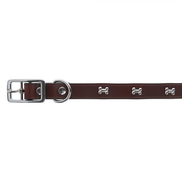Top Paw Bone Studded Brown Leather Dog Collar Size Medium 14-18 in - Picture 2 of 5